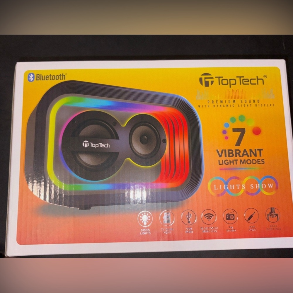 TopTech Bluetooth Wireless Speaker with Dynamic Light Modes - Black NWT